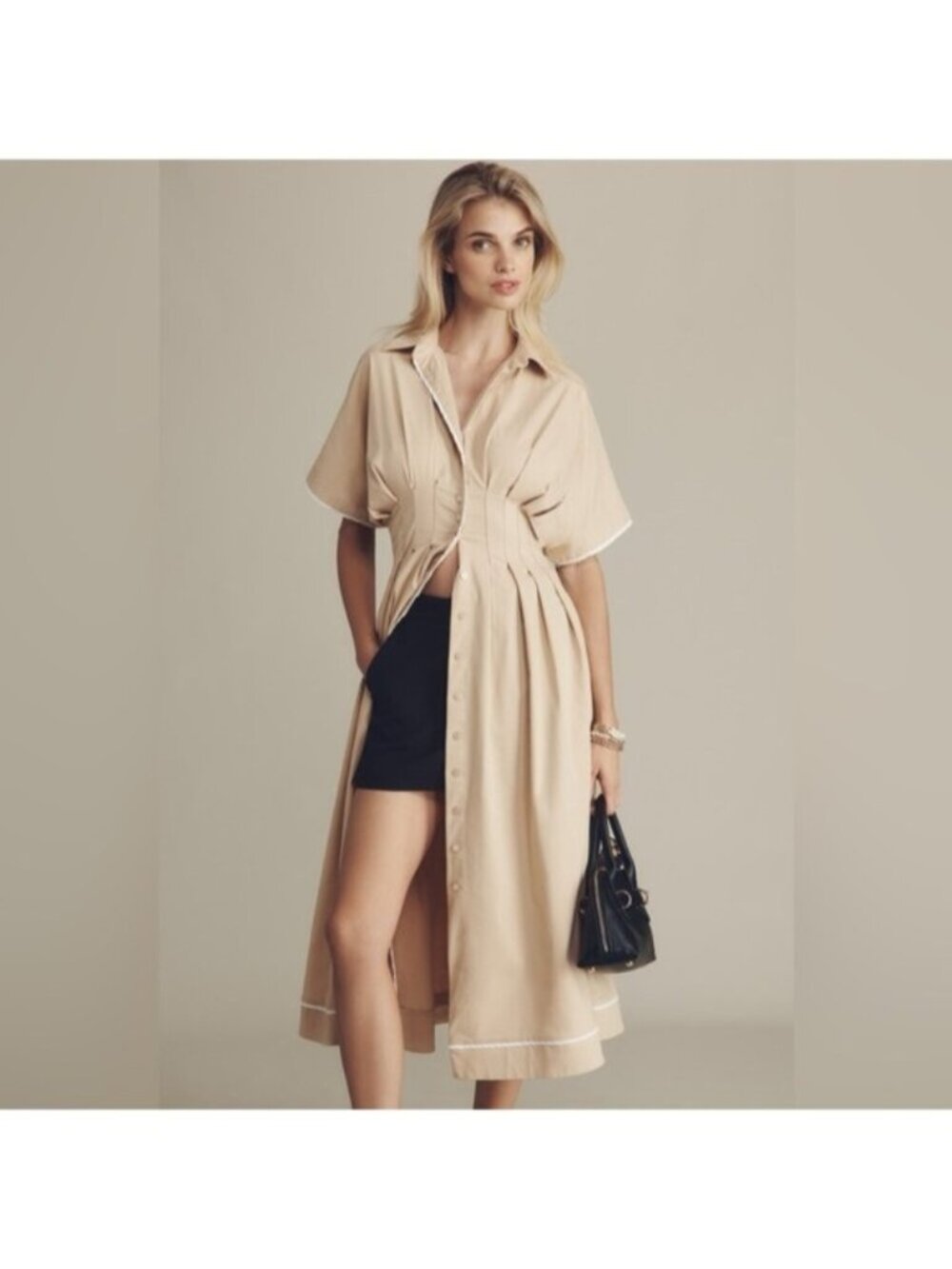 NWT Anthropologie XS The Tobie Shirt Dress by Exquise Light Sand - Picture 1 of 14